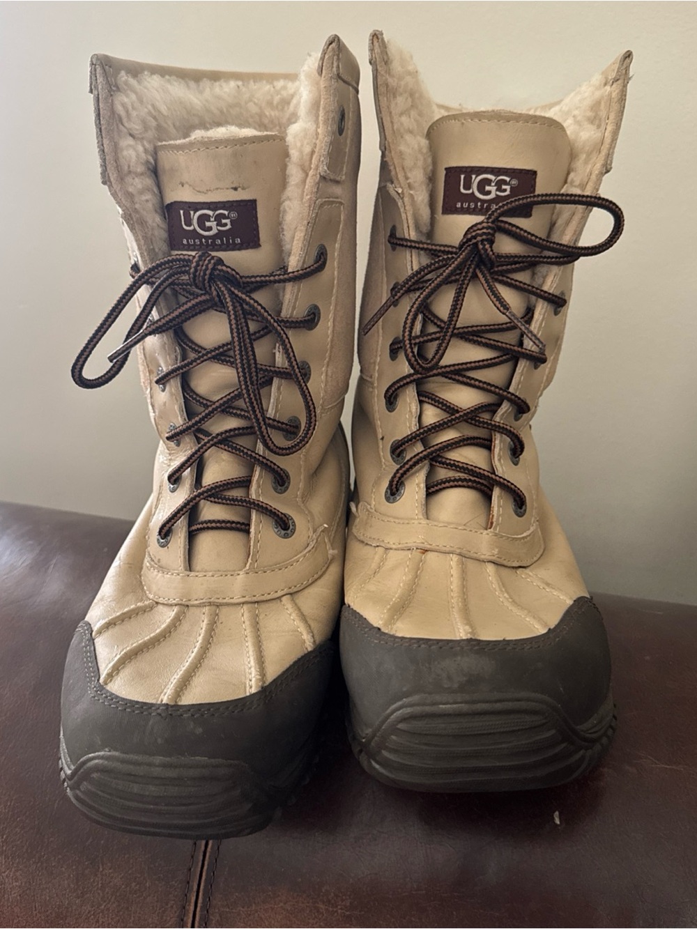 UGG Tan & Brown Lace-Up Shearling Winter Boots